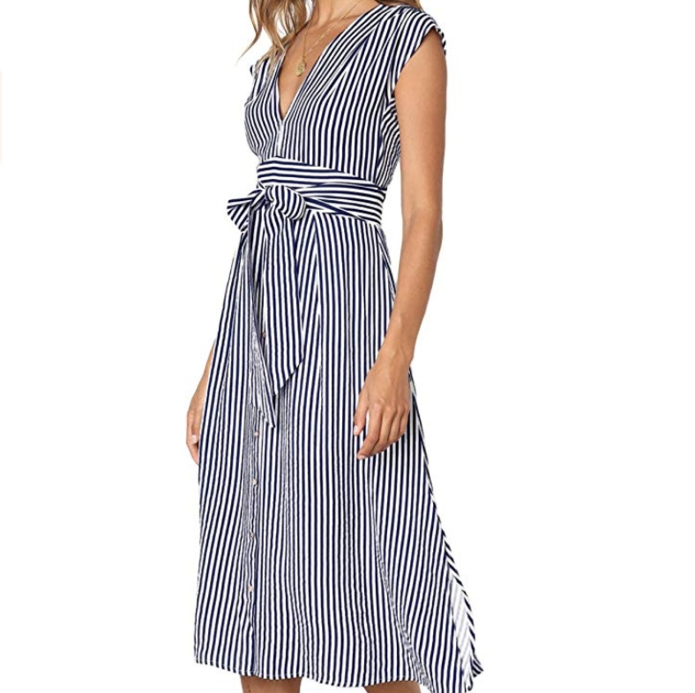 Womens Button Down V Neck Dress - Picture 2 of 3